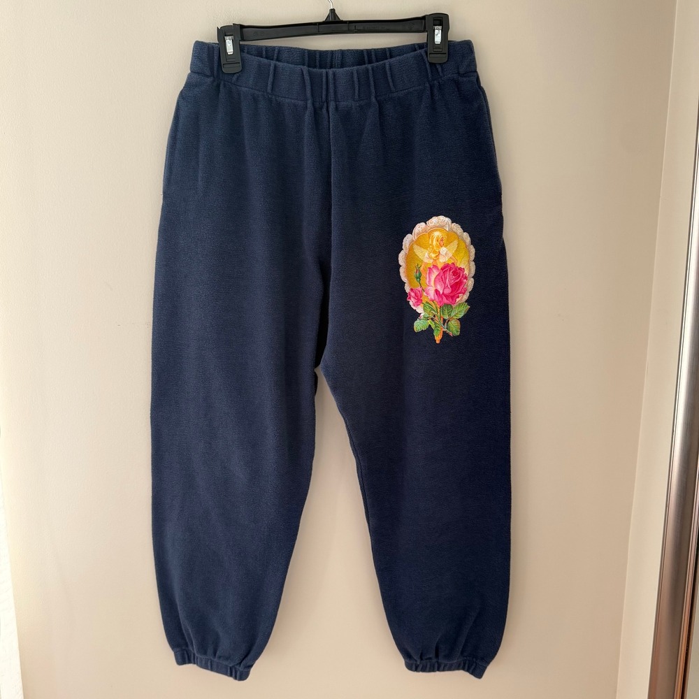 Boys Lie Navy Blue Rose Fairy Graphic Sweatpants XXL Embroidered Angel Logo